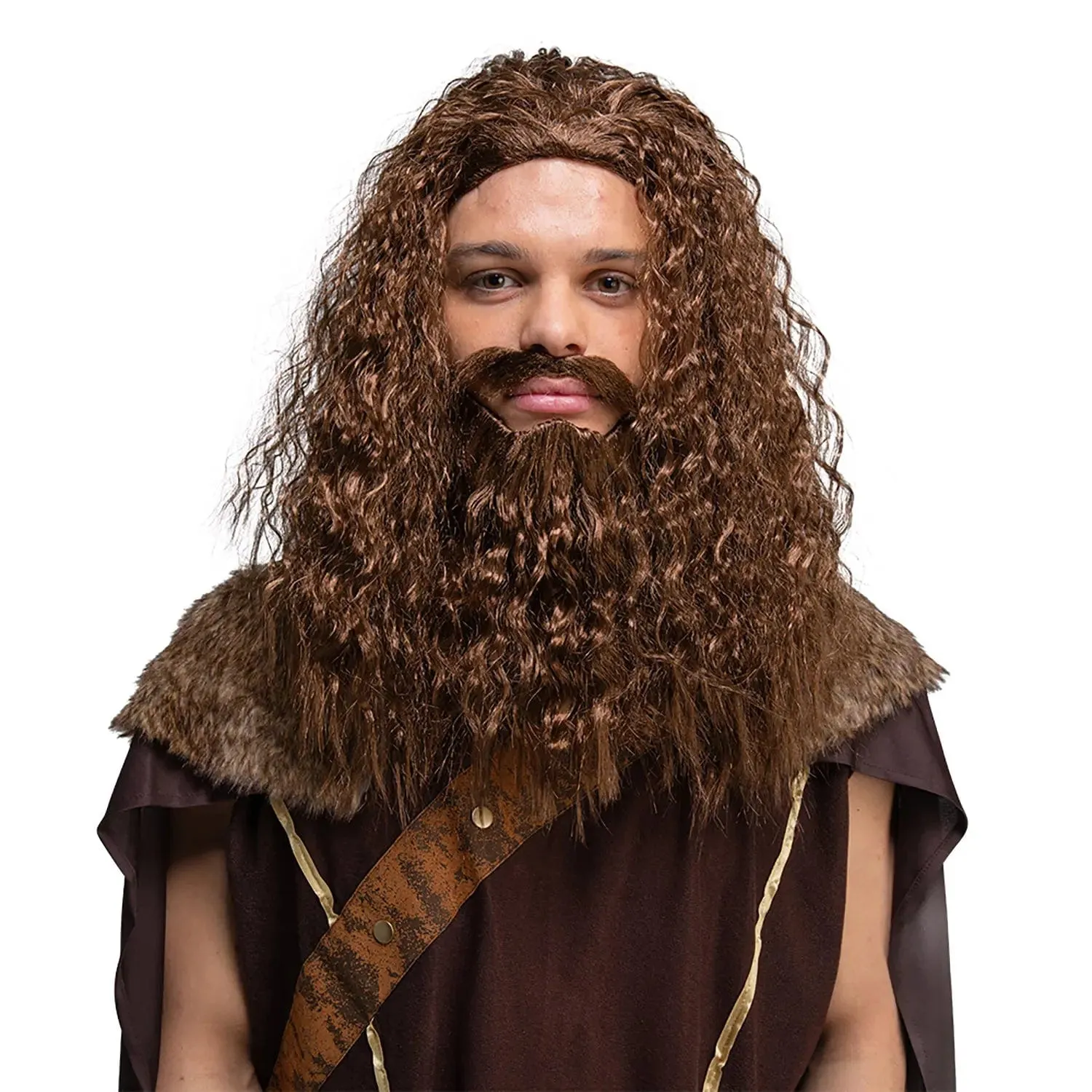 Long Curly Wig Beard Moustache Viking King Cave Man Fancy Dress