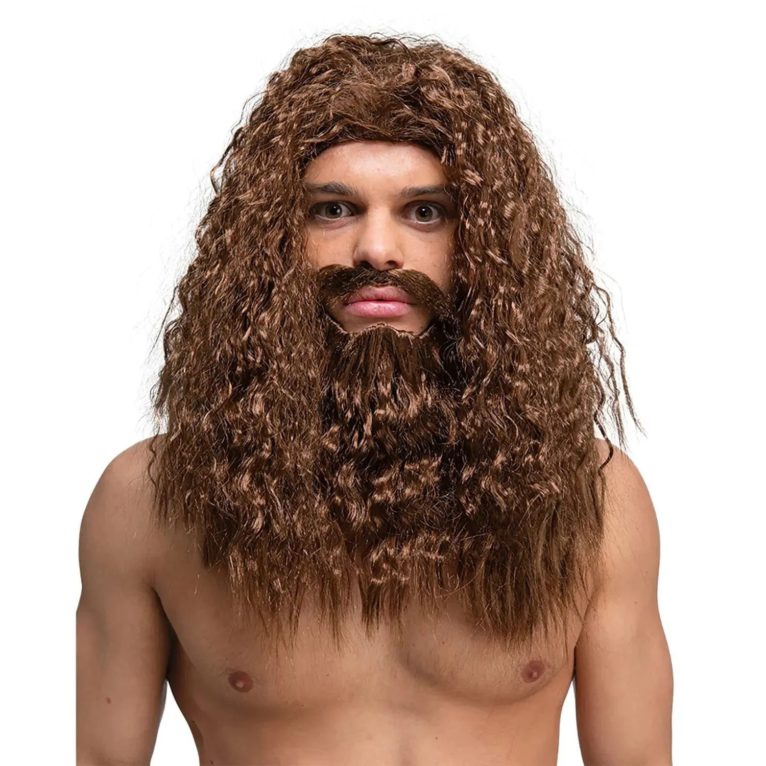 Long Curly Wig Beard Moustache Viking King Cave Man Fancy Dress