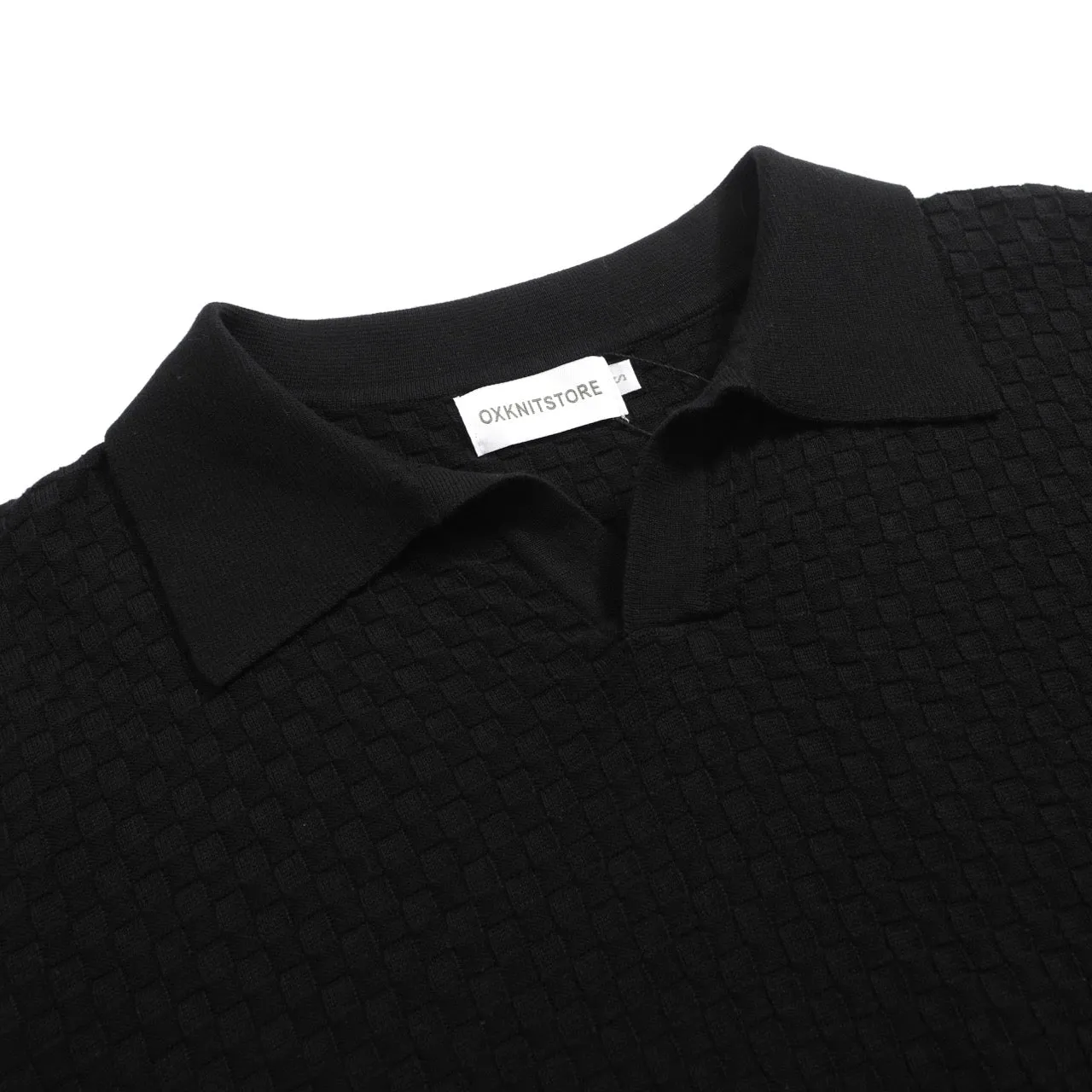 Men's Casual Retro Black Solid Color Knitted Polo Shirt