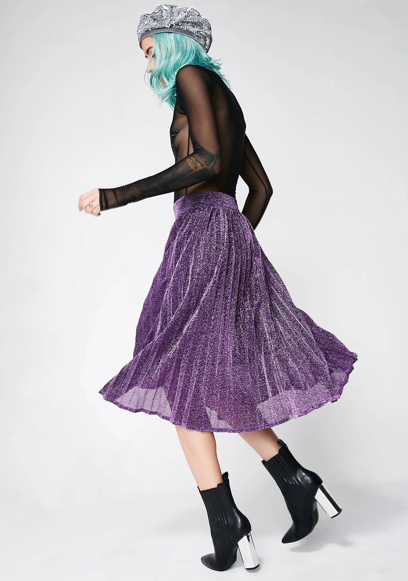 Milky Way Pleated Midi Skirt