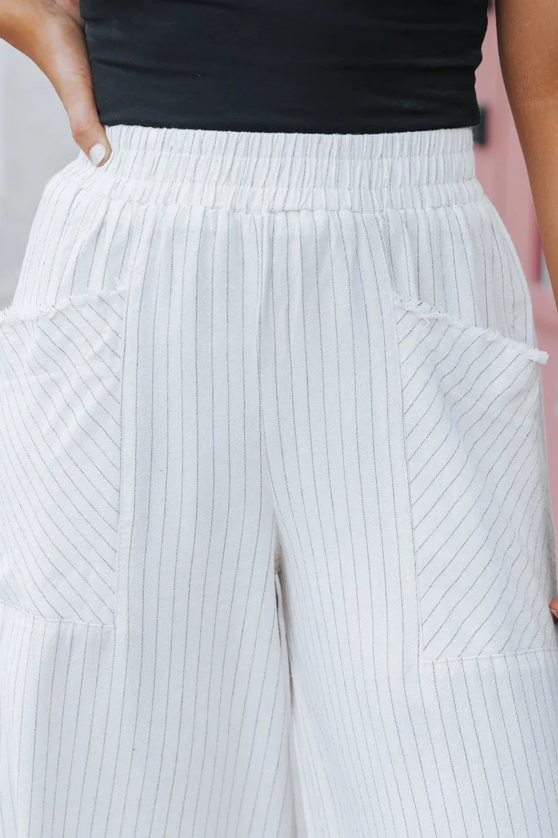 Oatmeal Striped Linen Wide Leg Pants - FINAL SALE