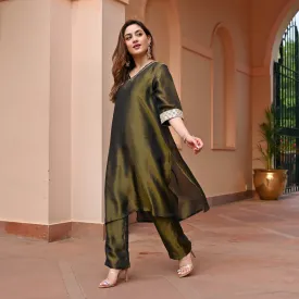 Olive Tissue Silk Kurta Set