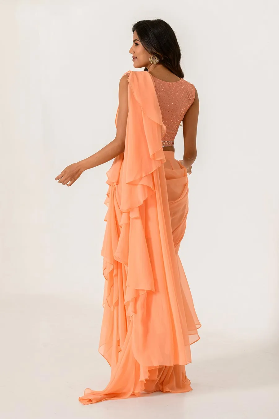 Orange Embroidered Ruffle Saree