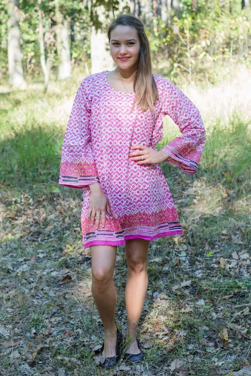 Pink Bella Tunic Style Caftan in Geometric Chevron Pattern