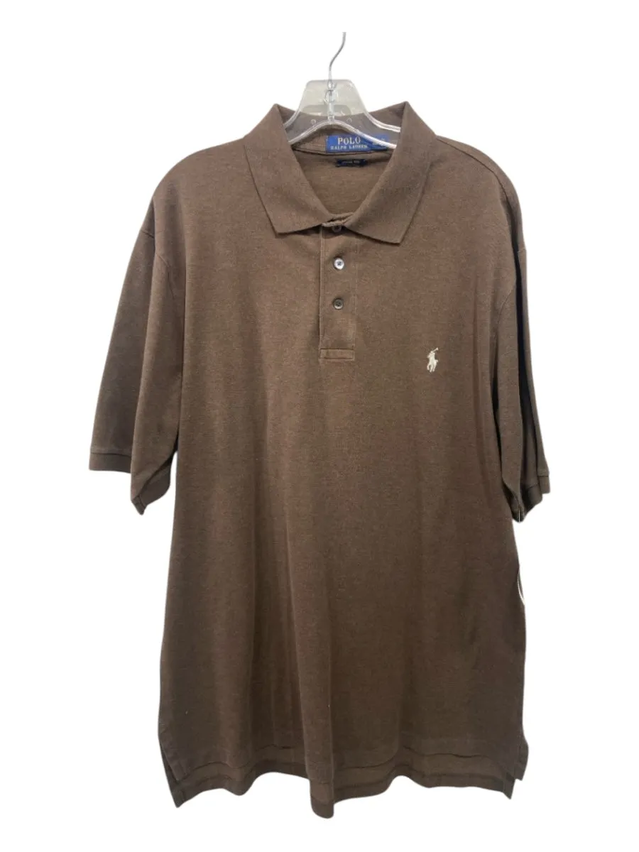 Polo Size LT Brown Cotton Solid Polo Men's Short Sleeve