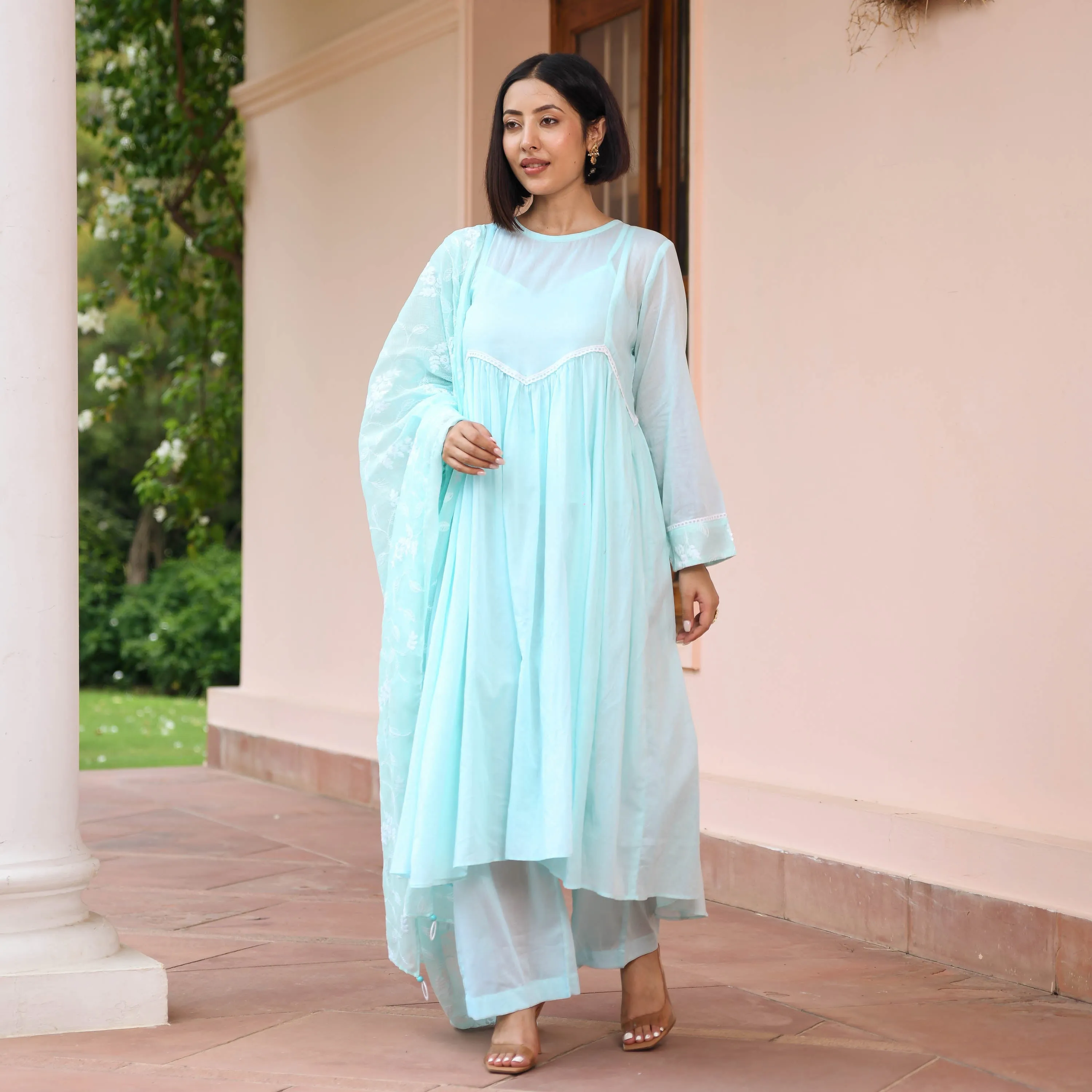 Powder Cotton Suit with Embroidery Dupatta