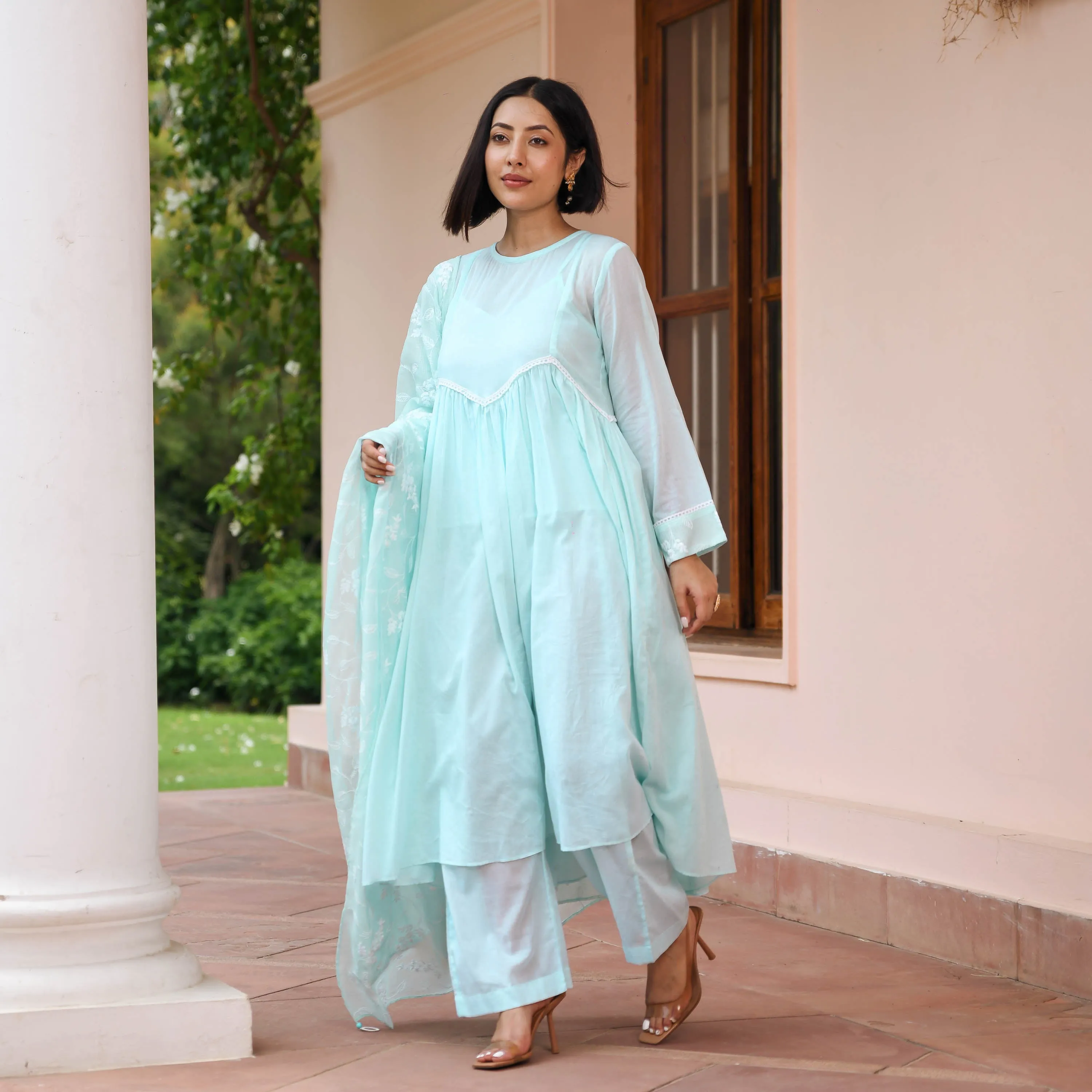 Powder Cotton Suit with Embroidery Dupatta