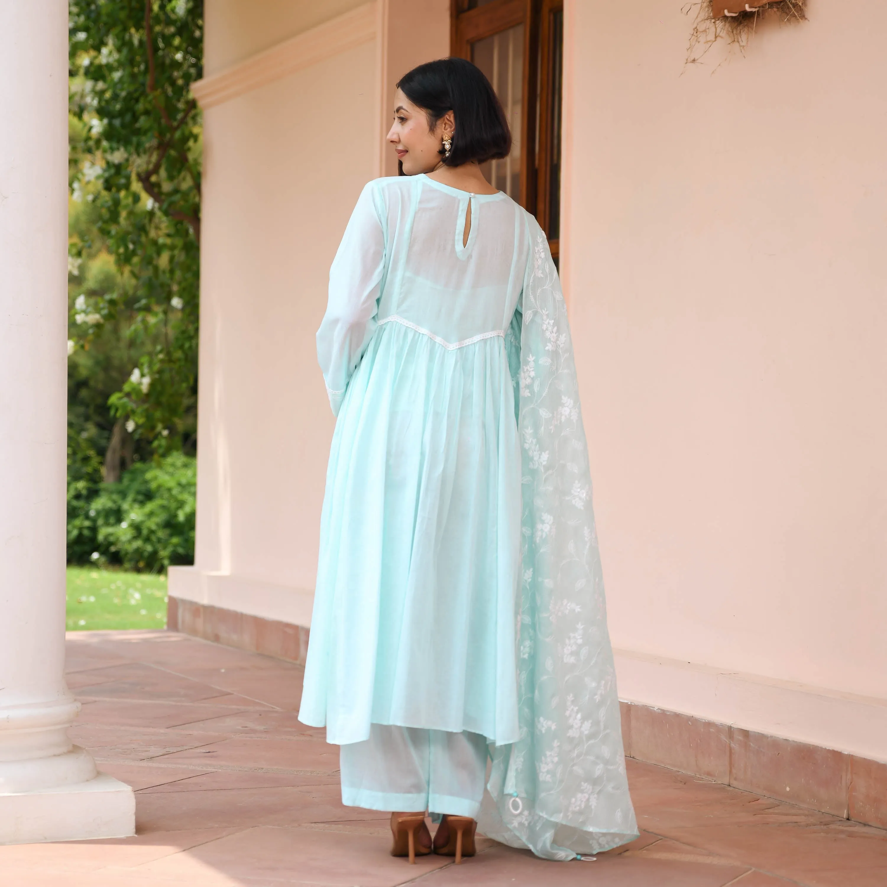 Powder Cotton Suit with Embroidery Dupatta