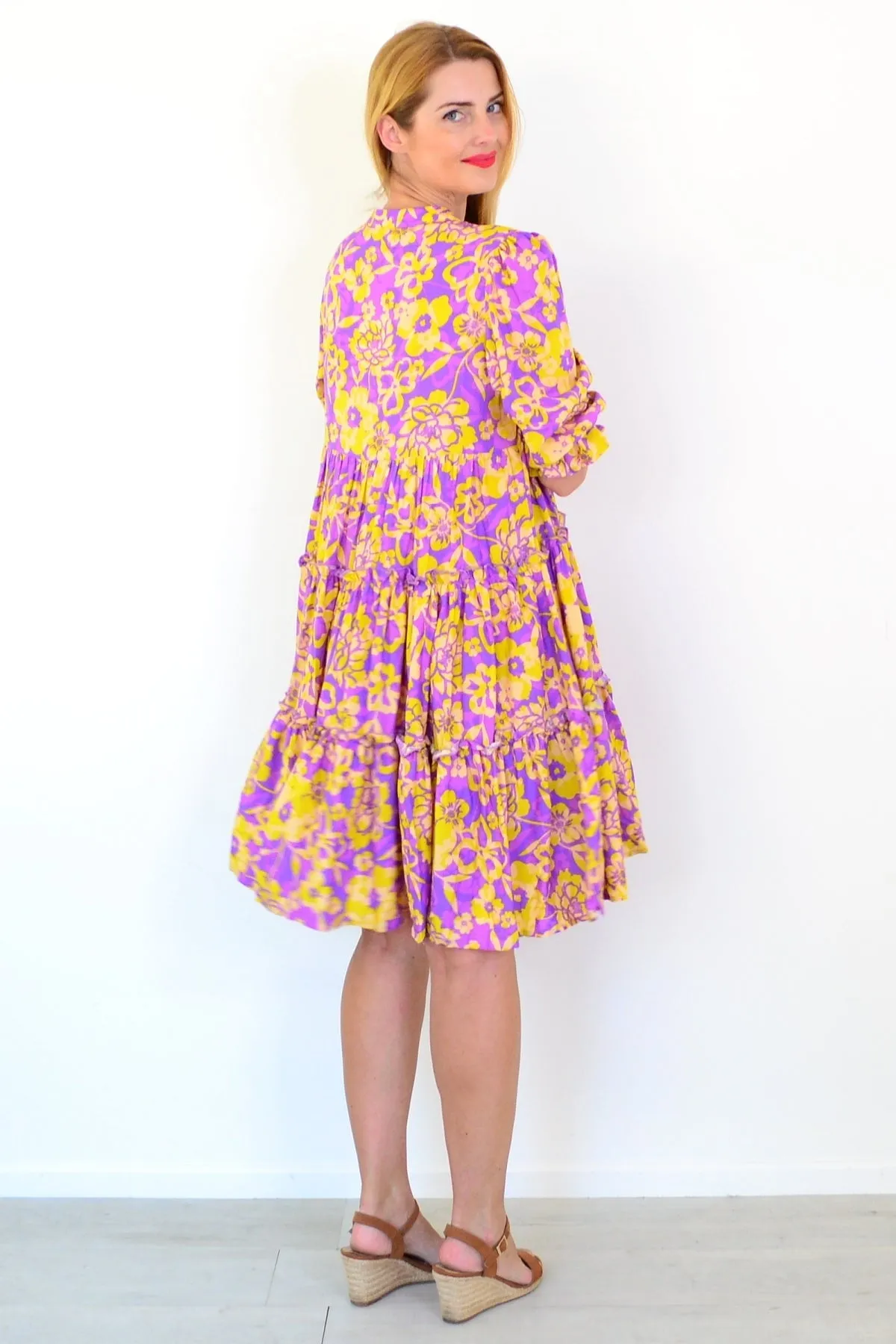 Purple Yellow Floral Boho Dress