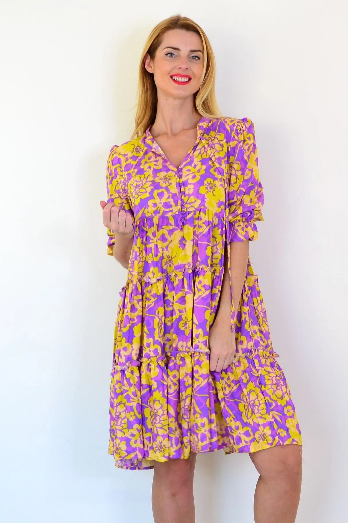 Purple Yellow Floral Boho Dress