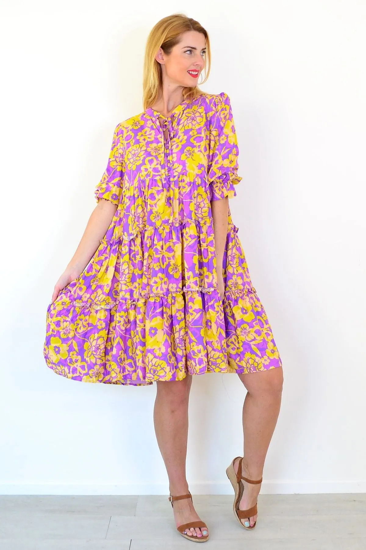 Purple Yellow Floral Boho Dress