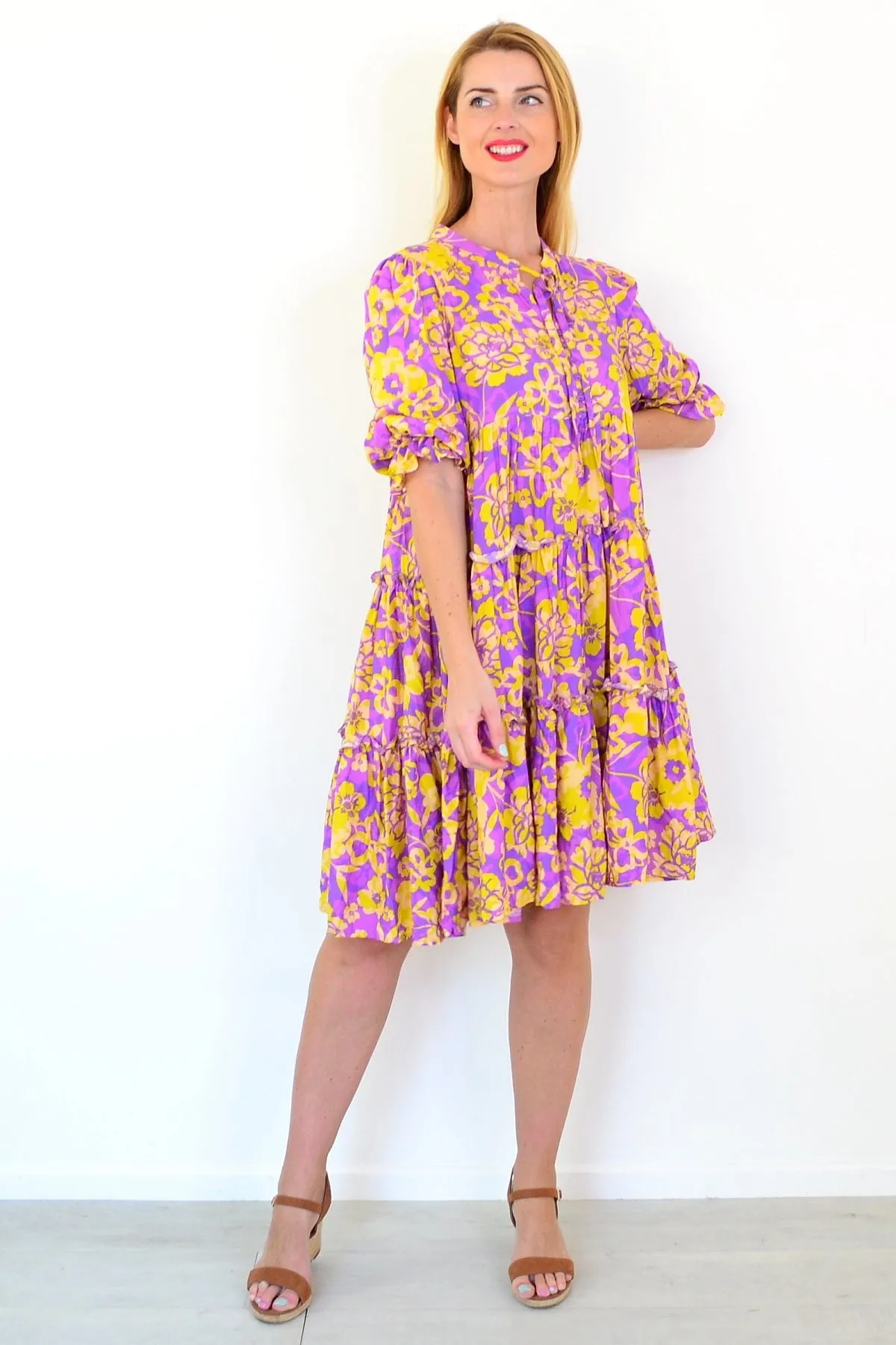 Purple Yellow Floral Boho Dress