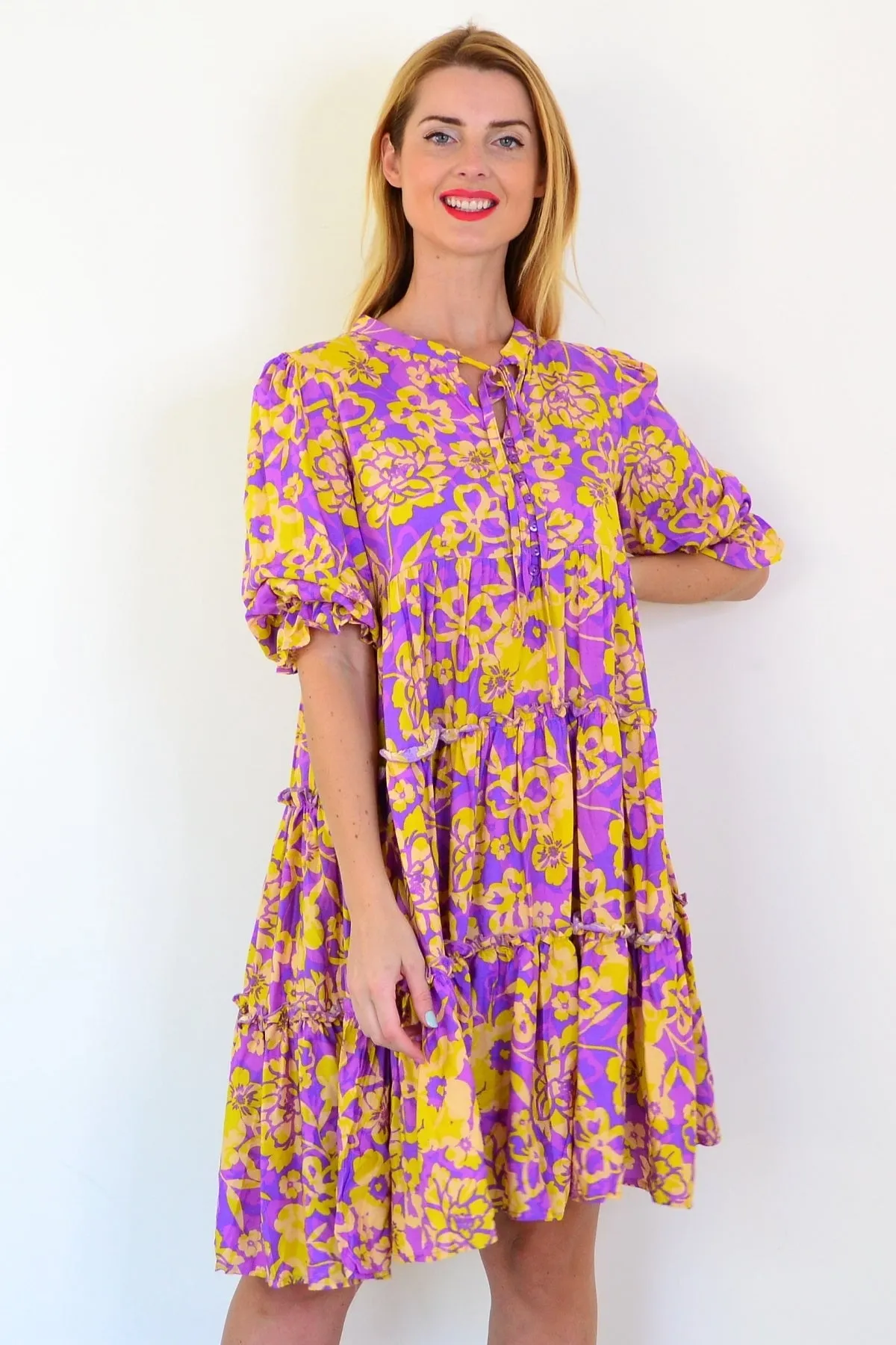 Purple Yellow Floral Boho Dress