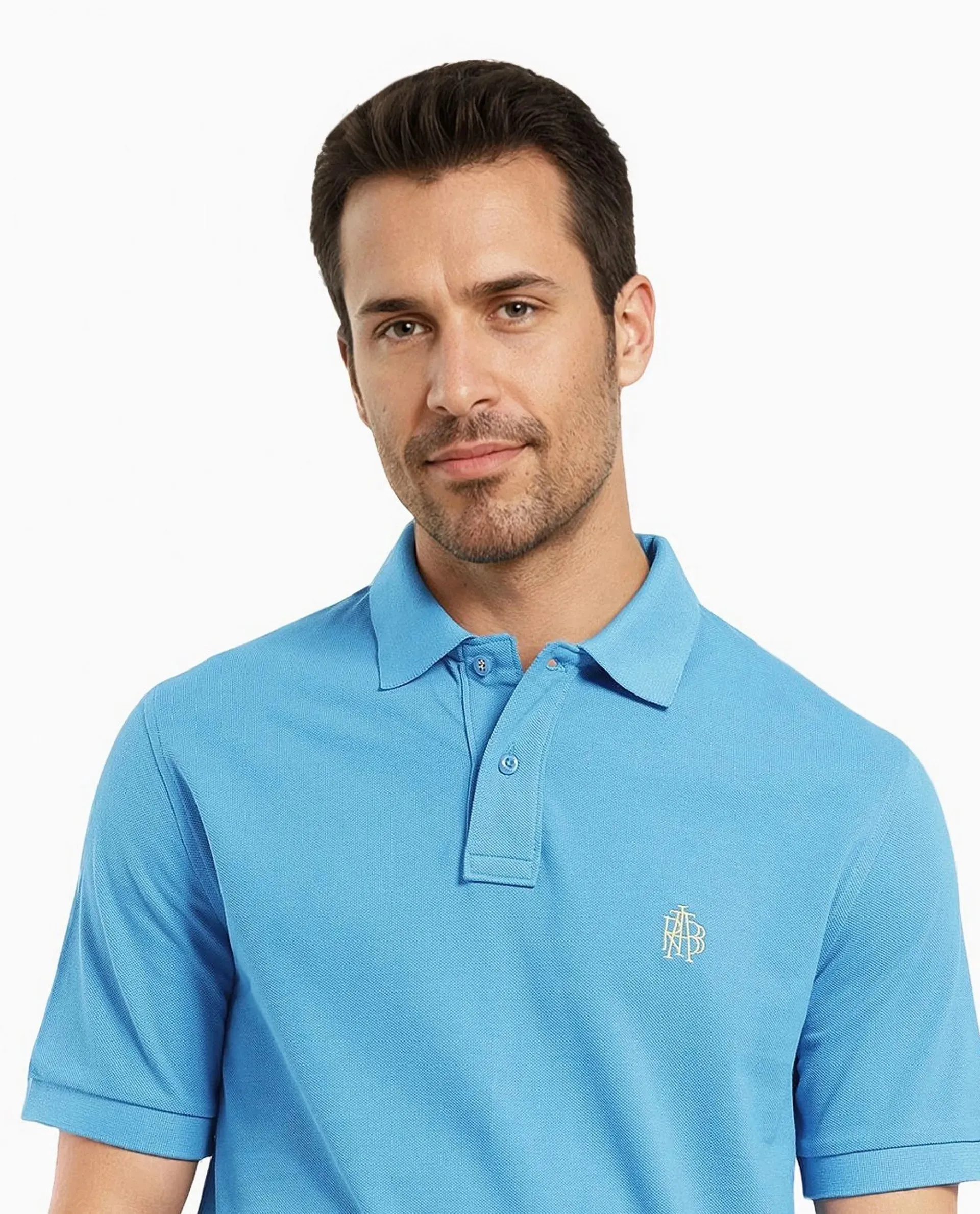 Rare Rabbit Men Pare-1 Flouroscent Blue Cotton Fabric Short Sleeve Collared Neck Regular Fit Embroidered Logo Polo