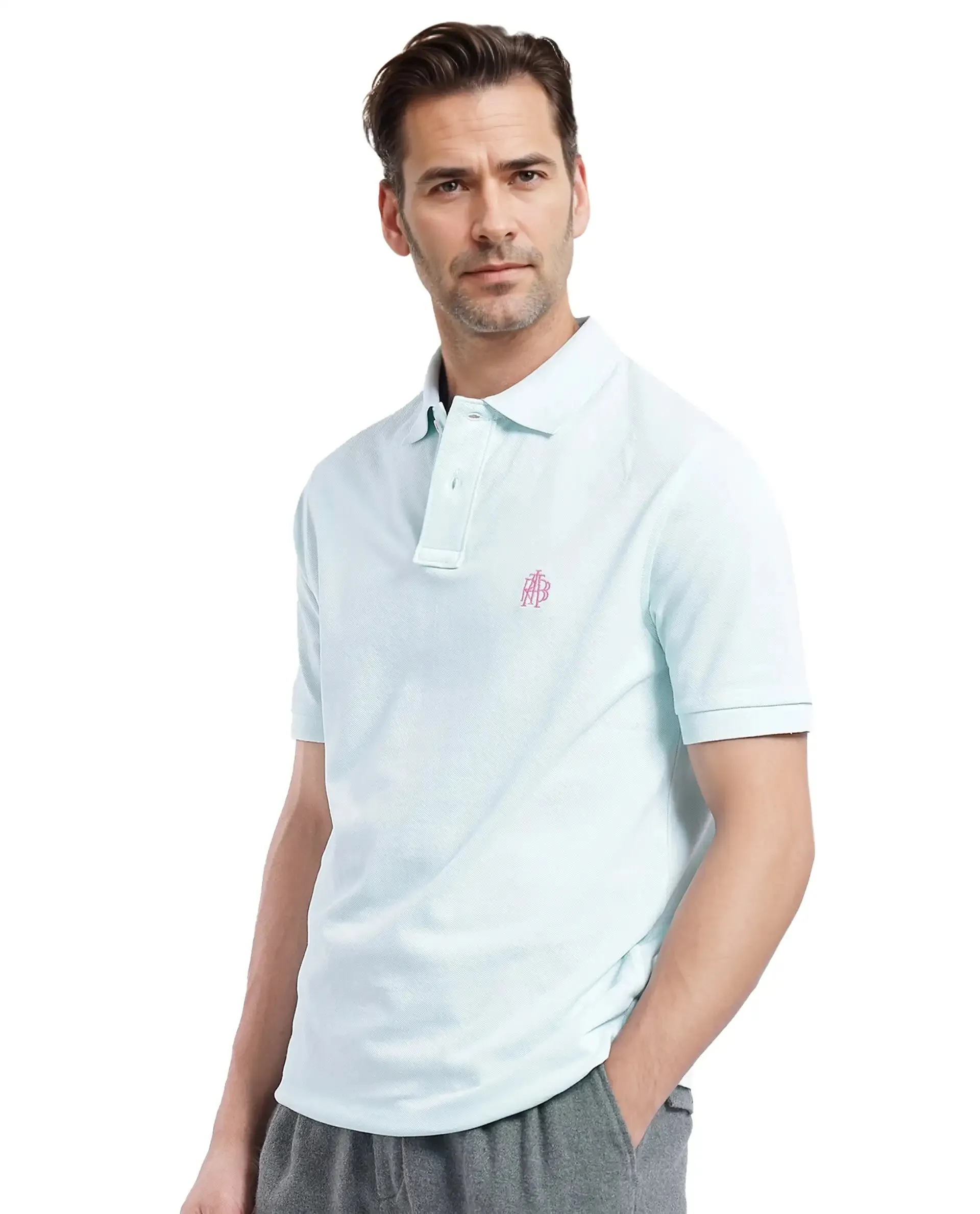 Rare Rabbit Men Pare-1 Light Blue Cotton Fabric Short Sleeve Collared Neck Regular Fit Printed Polo