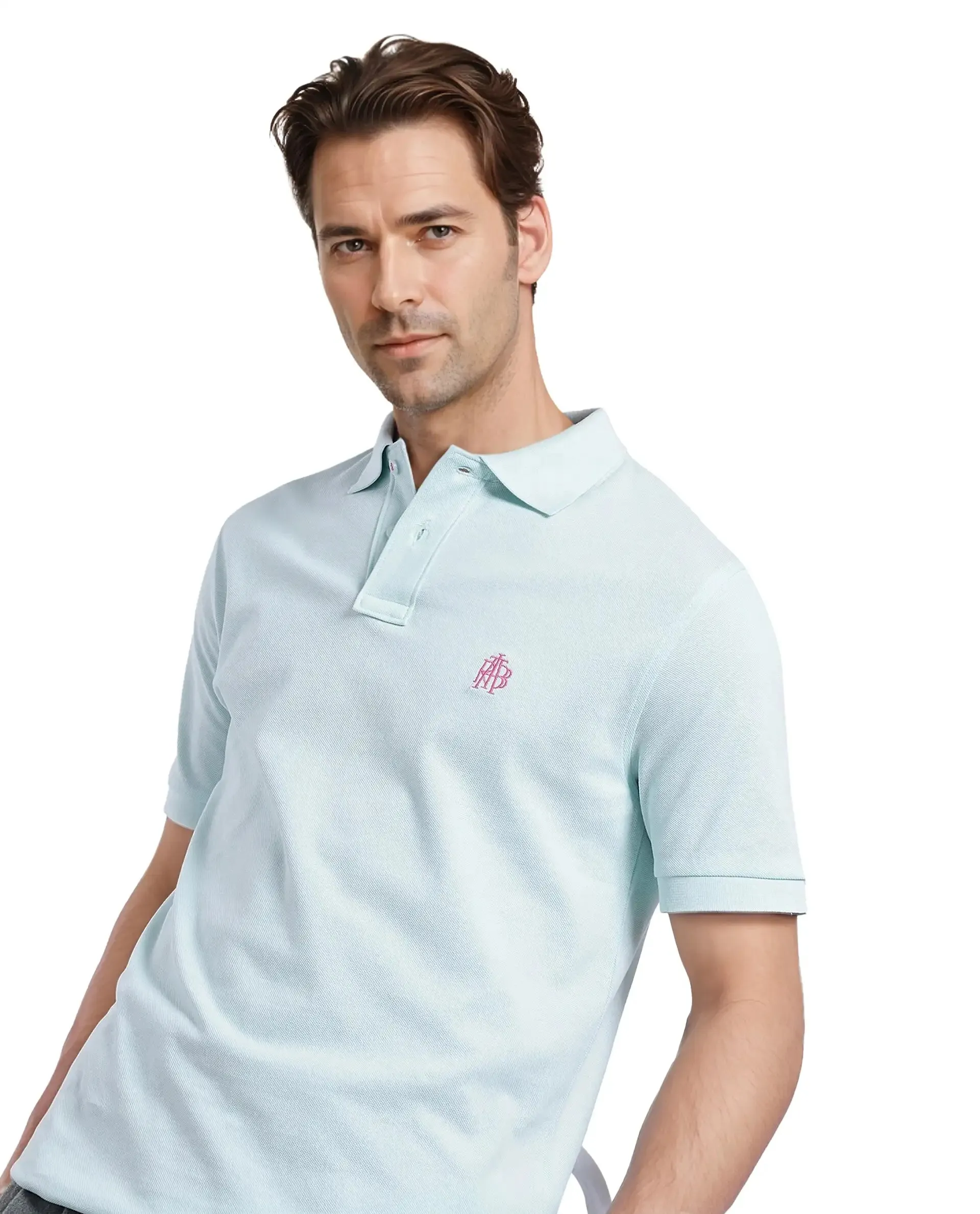 Rare Rabbit Men Pare-1 Light Blue Cotton Fabric Short Sleeve Collared Neck Regular Fit Printed Polo