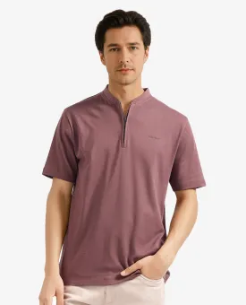 Rare Rabbit Men Veno Brown Cotton Blend Fabric Short Sleeve Mandarin Collar Plain Polo