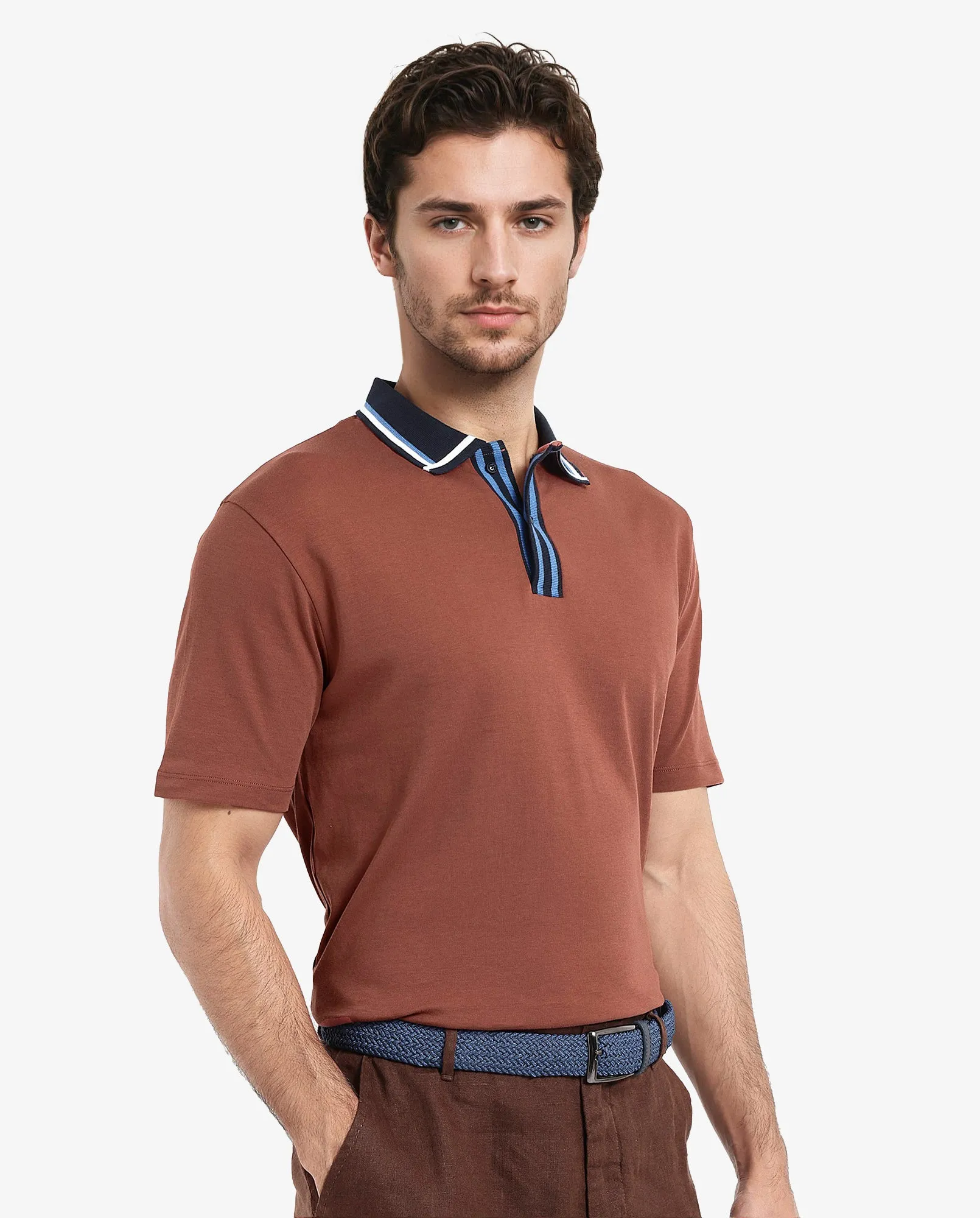 Rare Rabbit Men's Territ Light Rust Short Sleeve Collared Neck Regular Fit Plain Polo T-Shirt