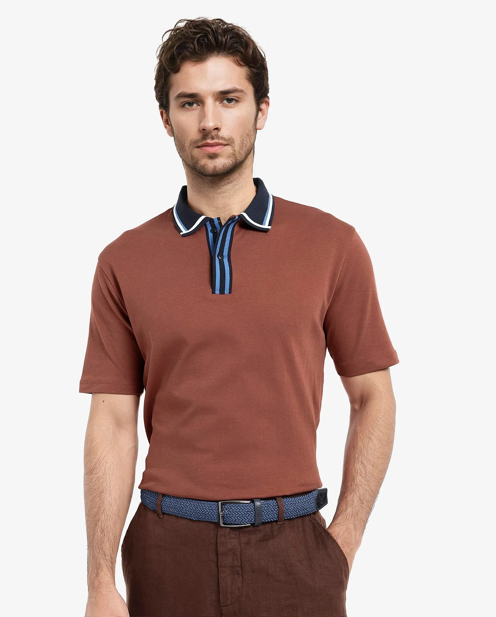 Rare Rabbit Men's Territ Light Rust Short Sleeve Collared Neck Regular Fit Plain Polo T-Shirt