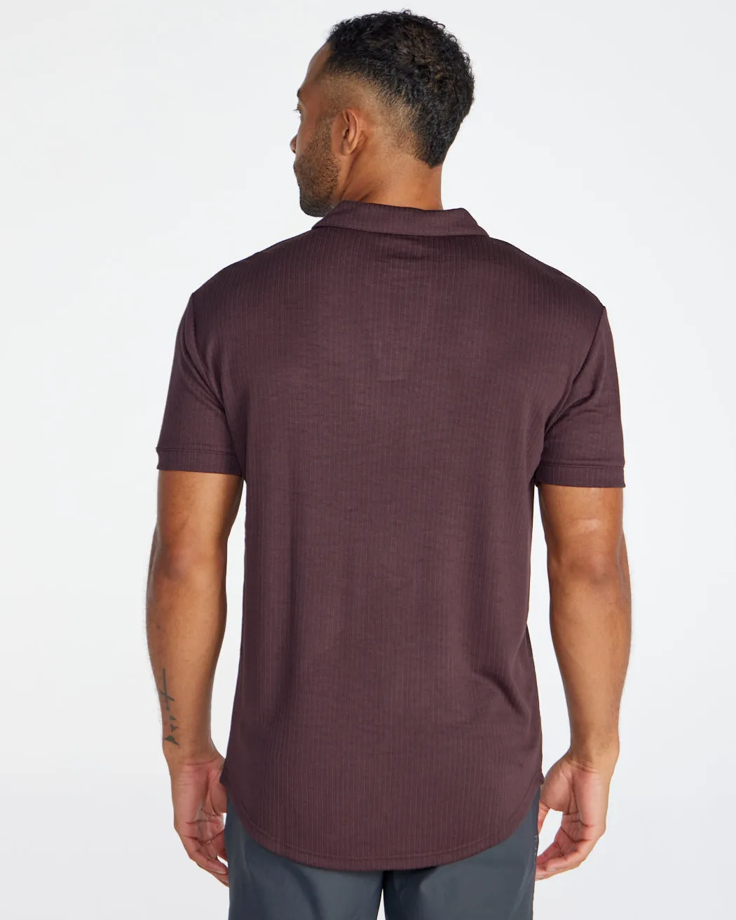 Ribbed Short Sleeve Open V Polo