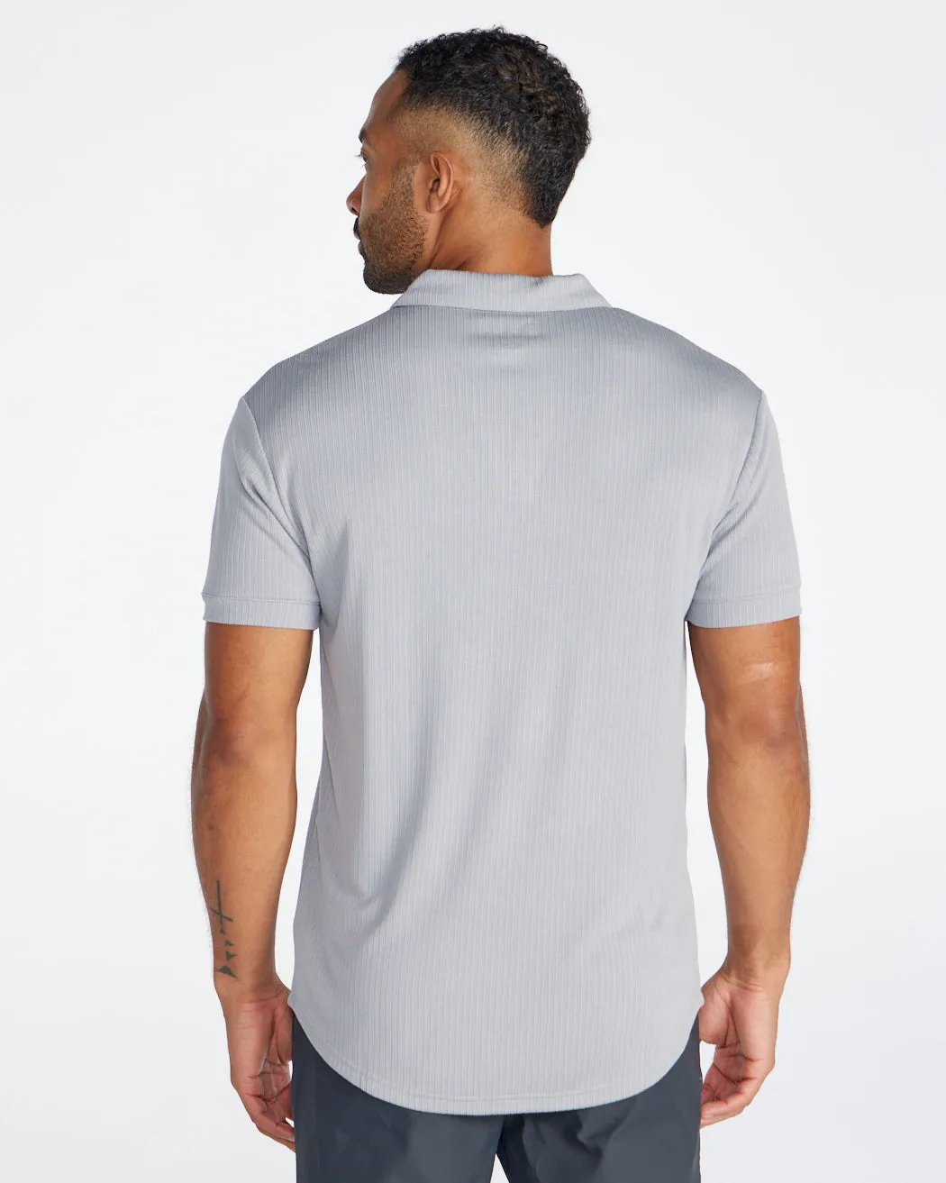 Ribbed Short Sleeve Open V Polo