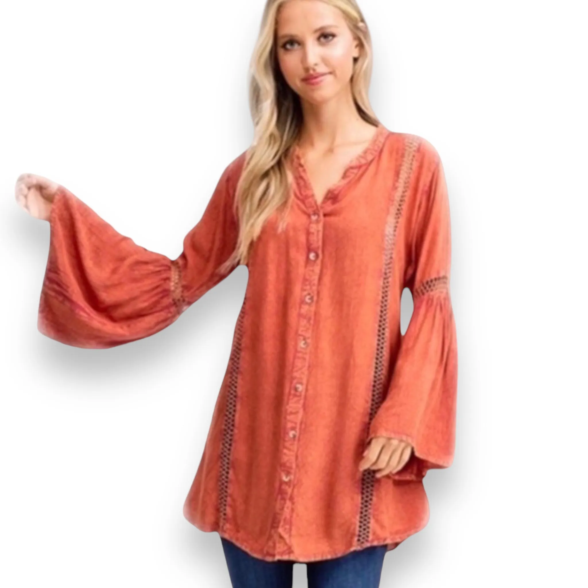 Rustic Orange Peasant Tunic