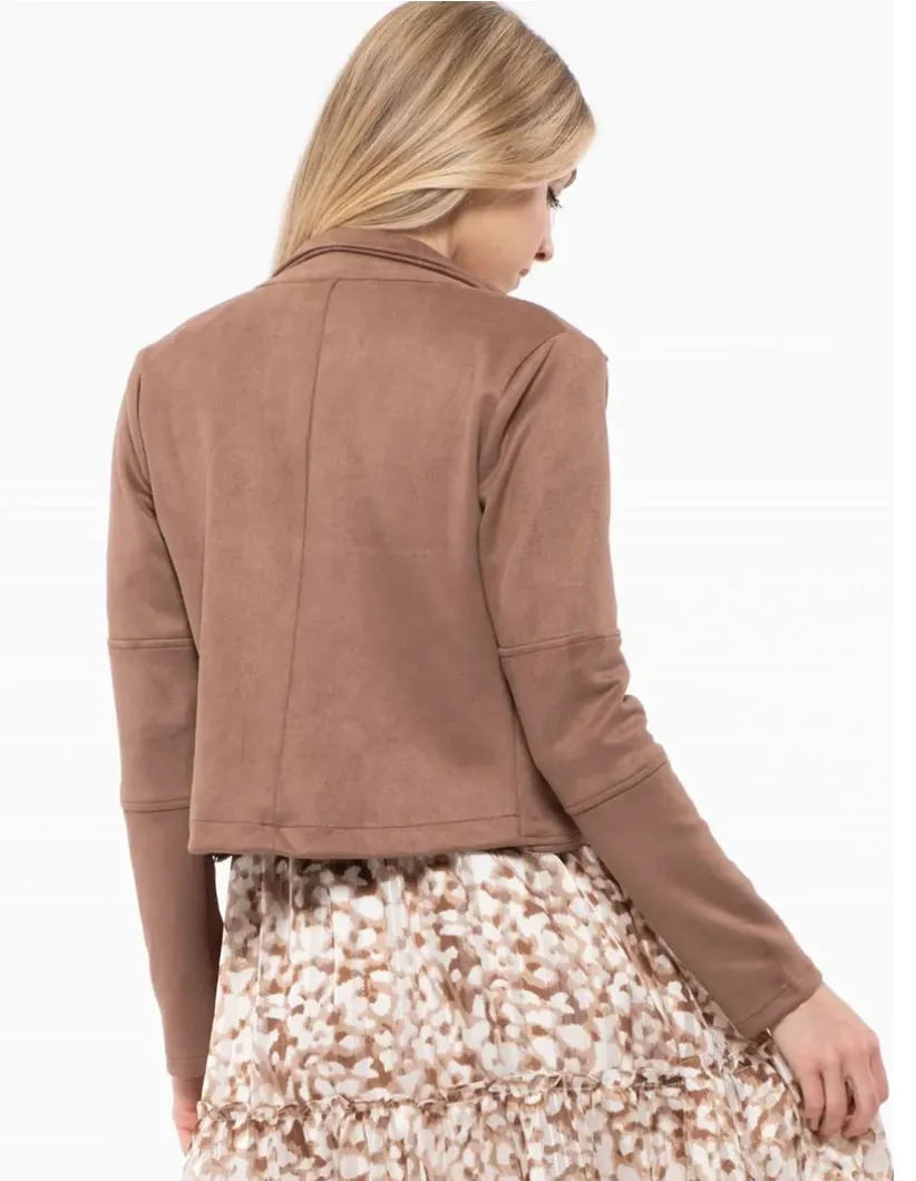 Sable, Long Sleeve Faux Suede Crop Jacket