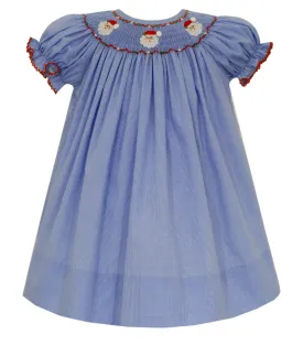 Santa Face Bishop Dress- Blue Microcheck