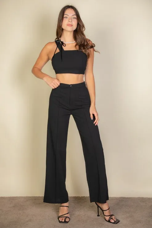 Solid Tank Top & Wide Leg Pants