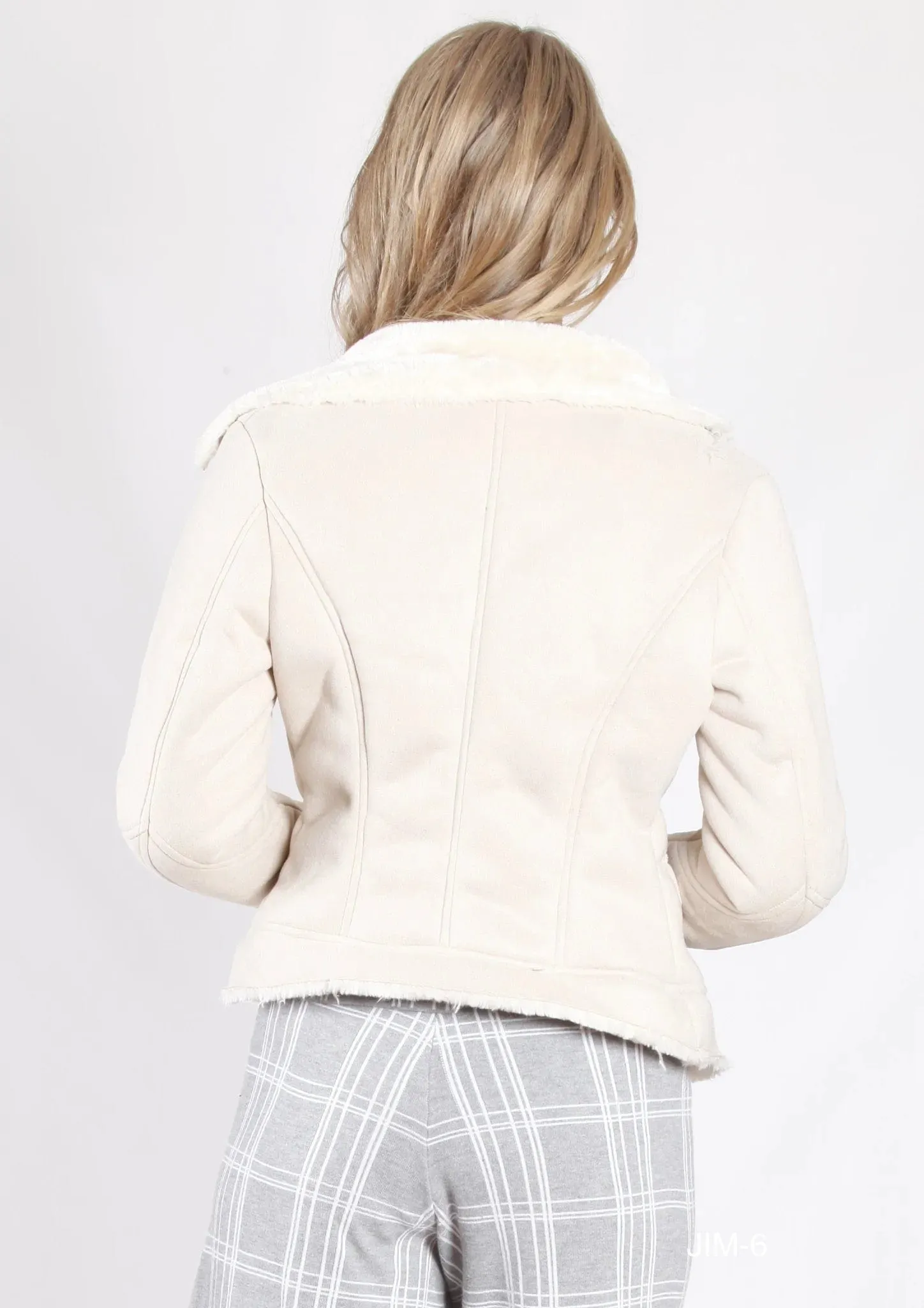 Spicy Sugar Faux Suede Ladies Biker Winter Jacket - Beige / Cream