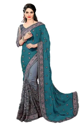 Stylish Multicolored Chiffon Embroidered Saree with Blouse piece