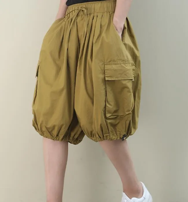 Summer Loose Linen Wide Leg Women Casual Half Length Pants WG05131