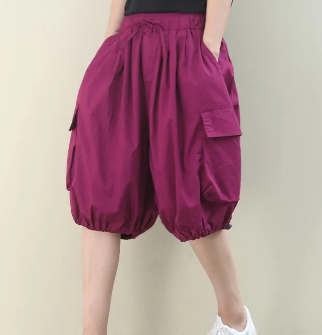 Summer Loose Linen Wide Leg Women Casual Half Length Pants WG05131