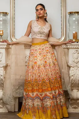 Threads & Motifs - Embroidered Blouse And Printed Lehenga (OFS)