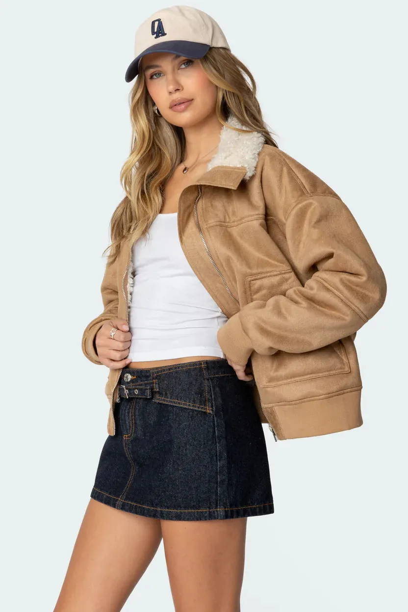 Velvet Ridge Shearling Bomber Jacket