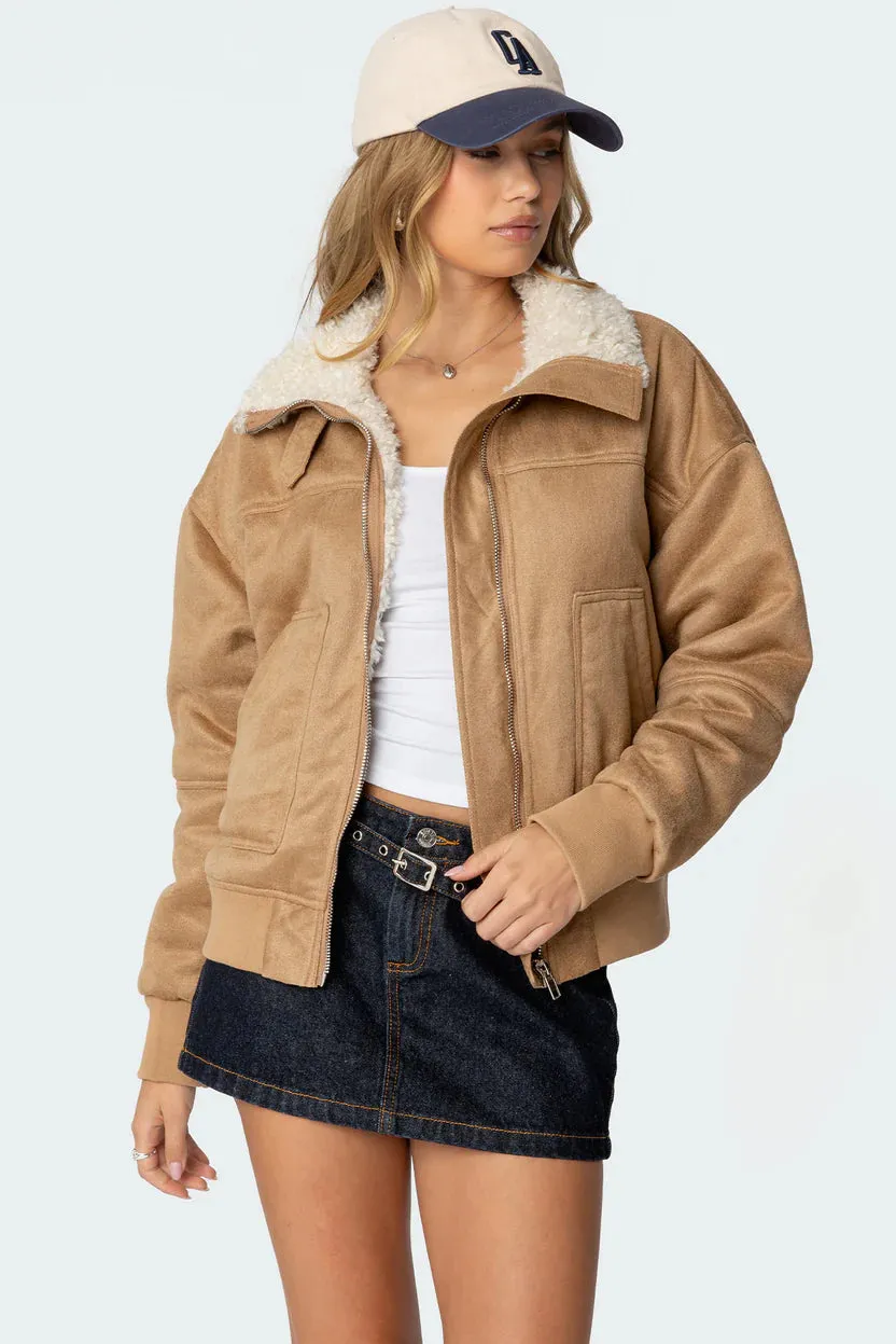 Velvet Ridge Shearling Bomber Jacket