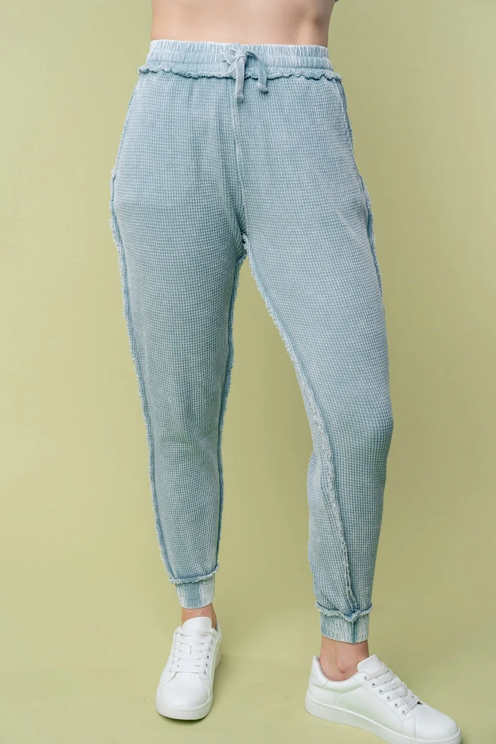 White Birch Solid Color Thermal Knit Joggers in Ice Blue