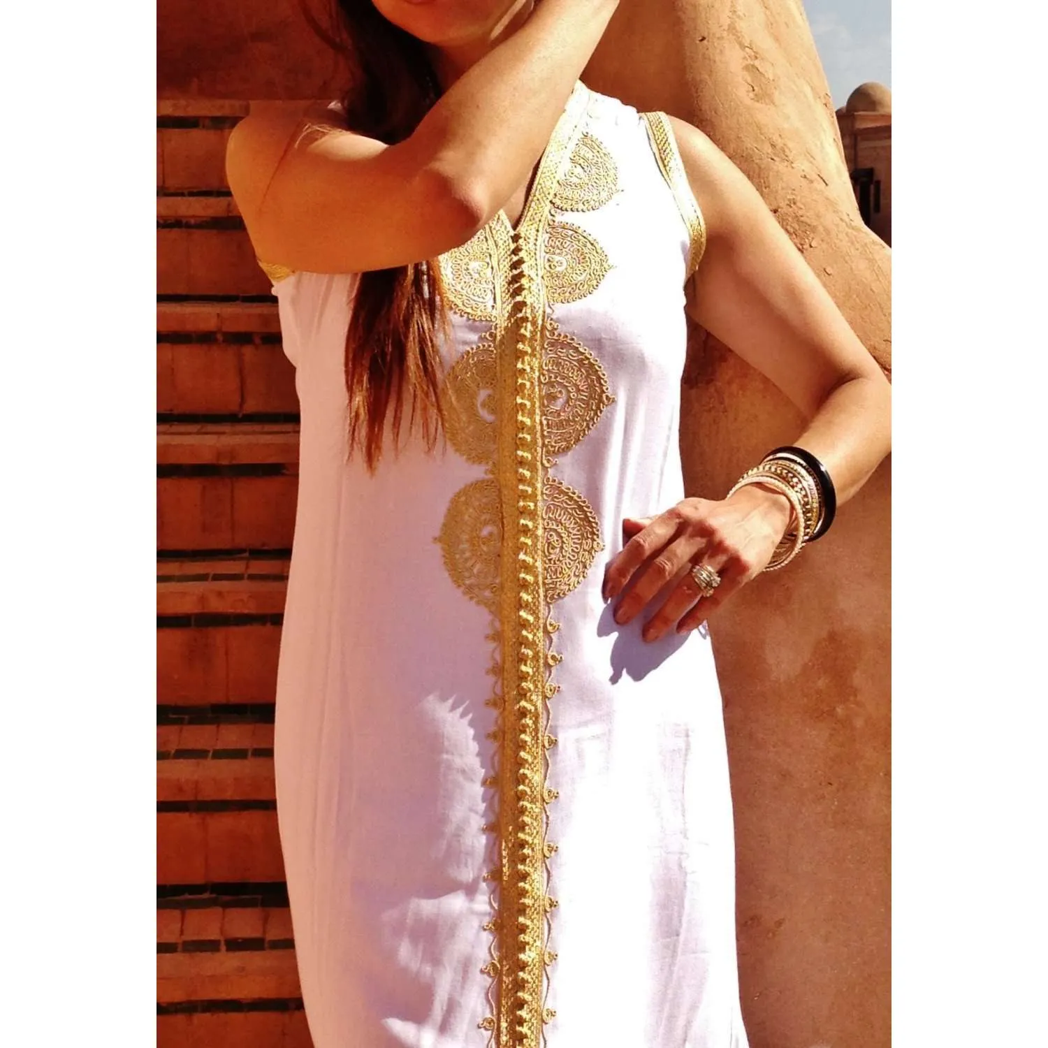 White Non Sleeve Kaftan -Kenza Style