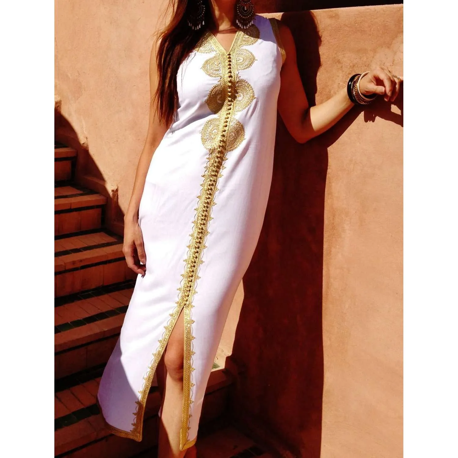 White Non Sleeve Kaftan -Kenza Style