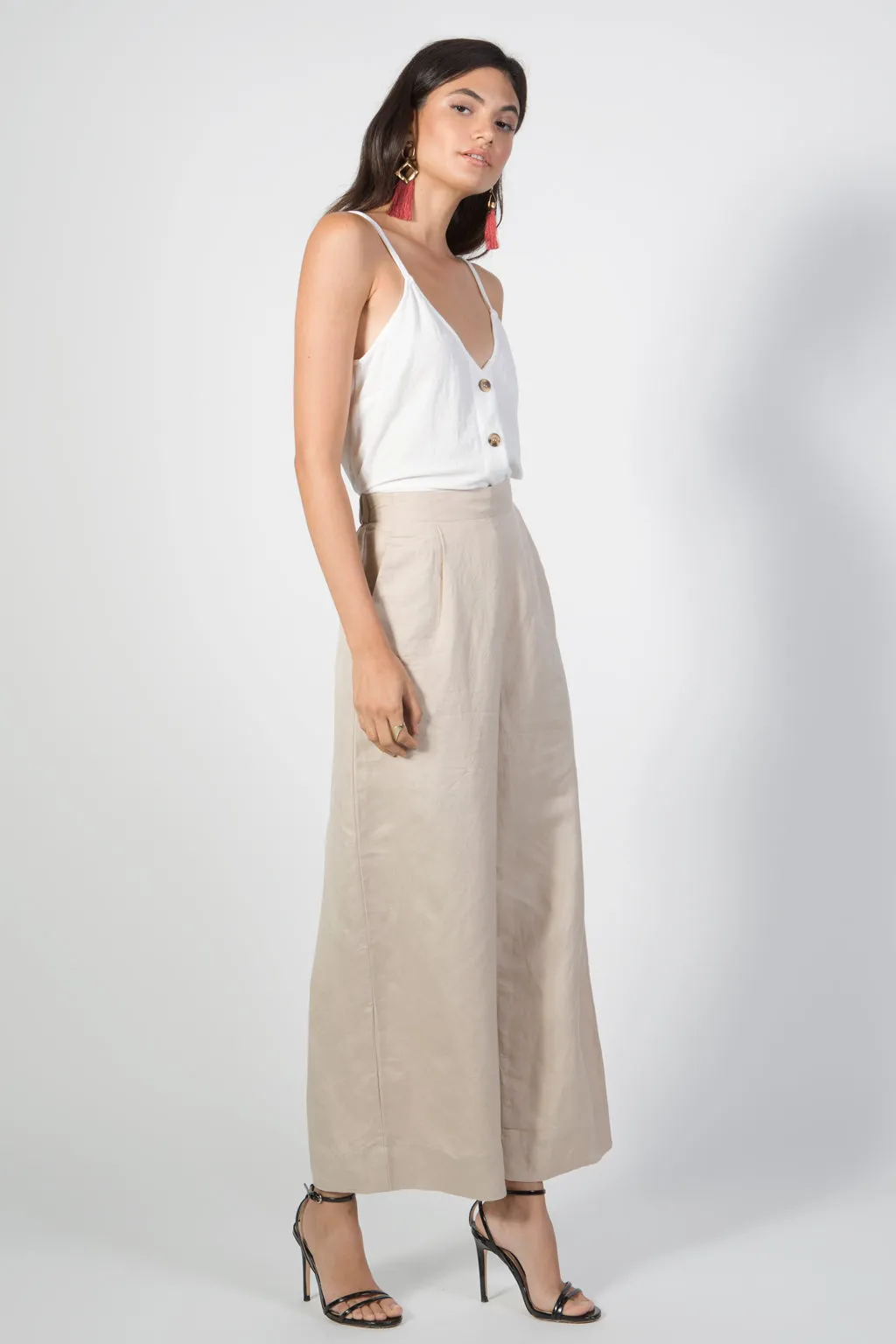 Wide Leg Pleated Linen Pants