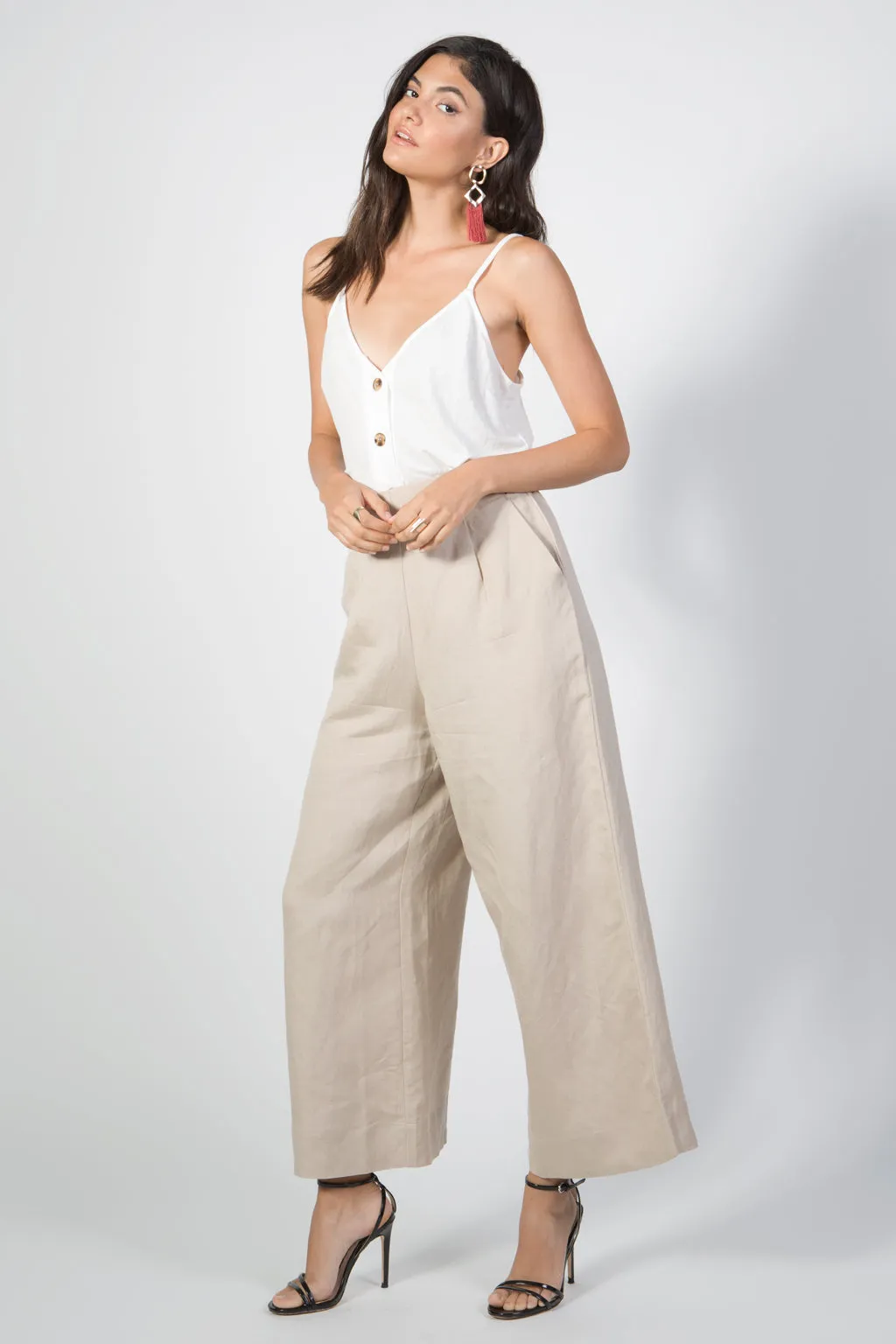 Wide Leg Pleated Linen Pants