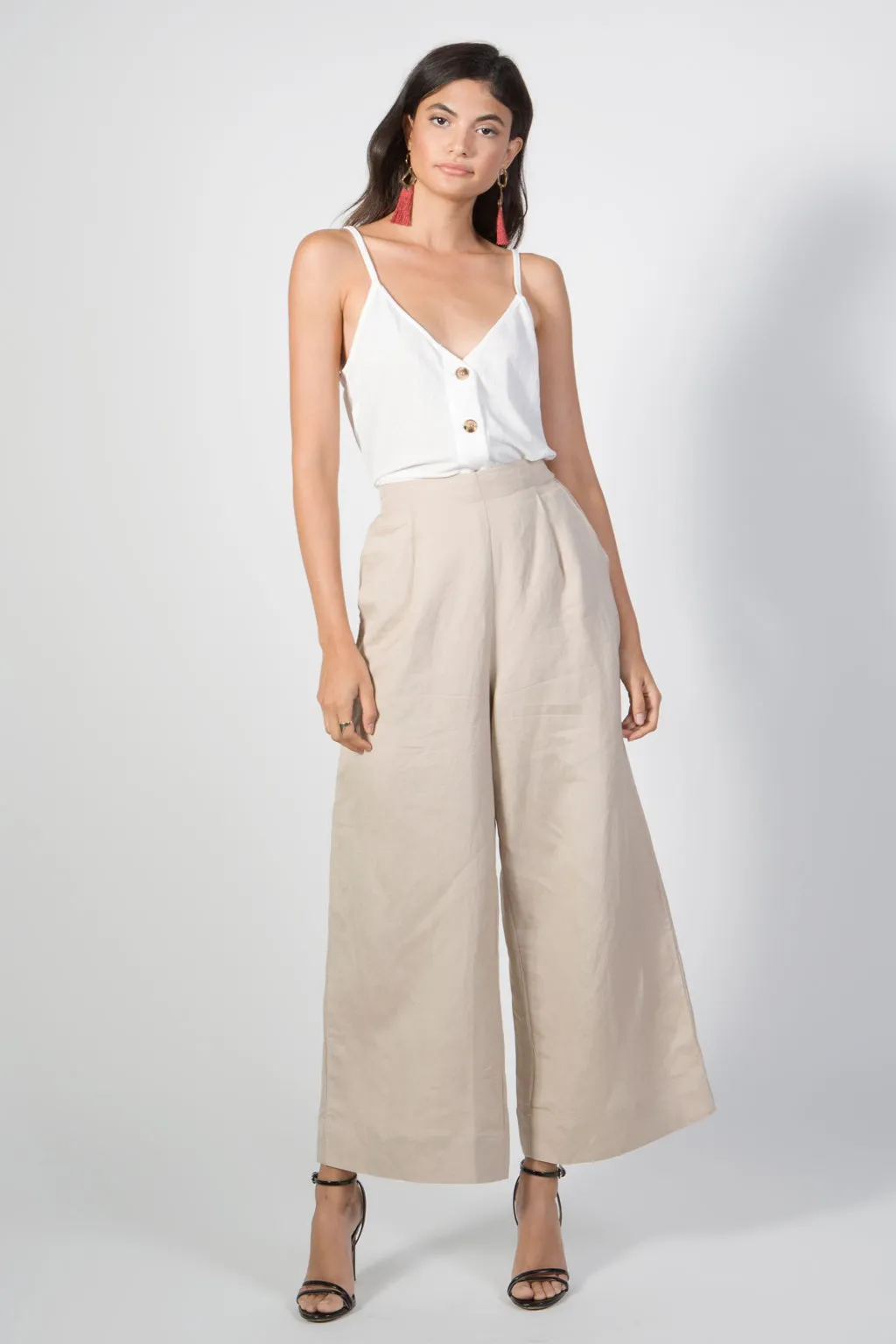 Wide Leg Pleated Linen Pants