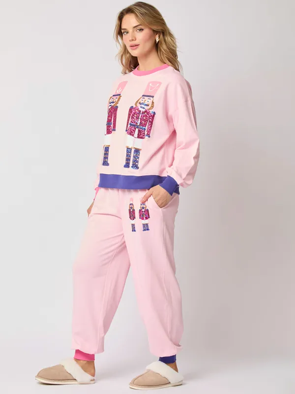 Women Christmas Loungewear Set with Sparkling Nutcracker