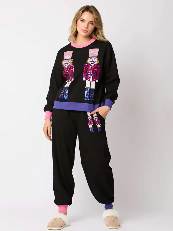 Women Christmas Loungewear Set with Sparkling Nutcracker