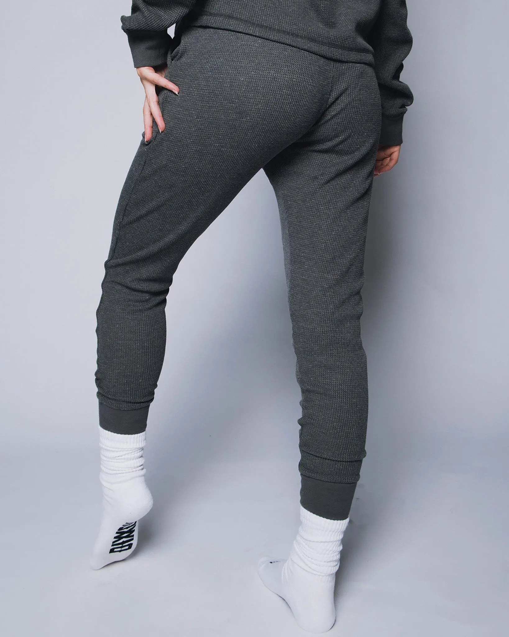 Women's Waffle Knit Joggers - Dark Gray