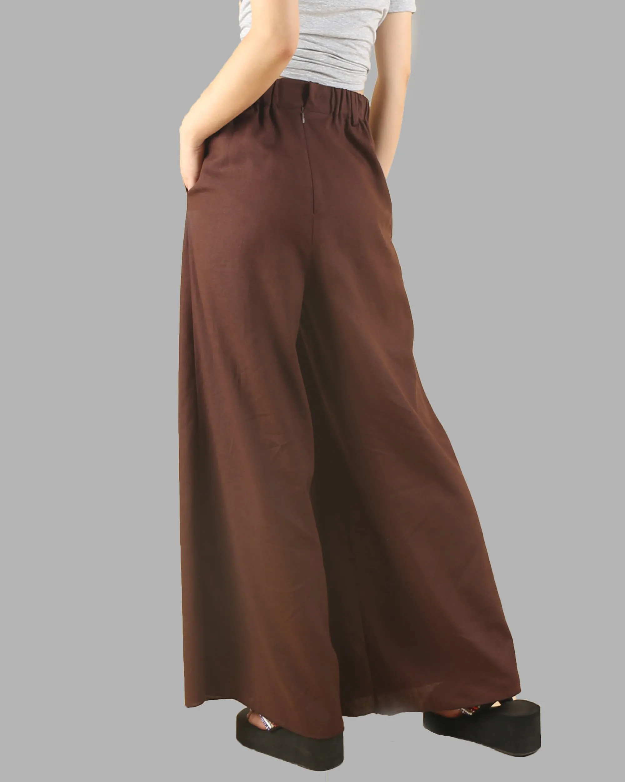 Women's Wide leg linen skirt pants/plus size trousers/oversize casual customized trousers(K1702)