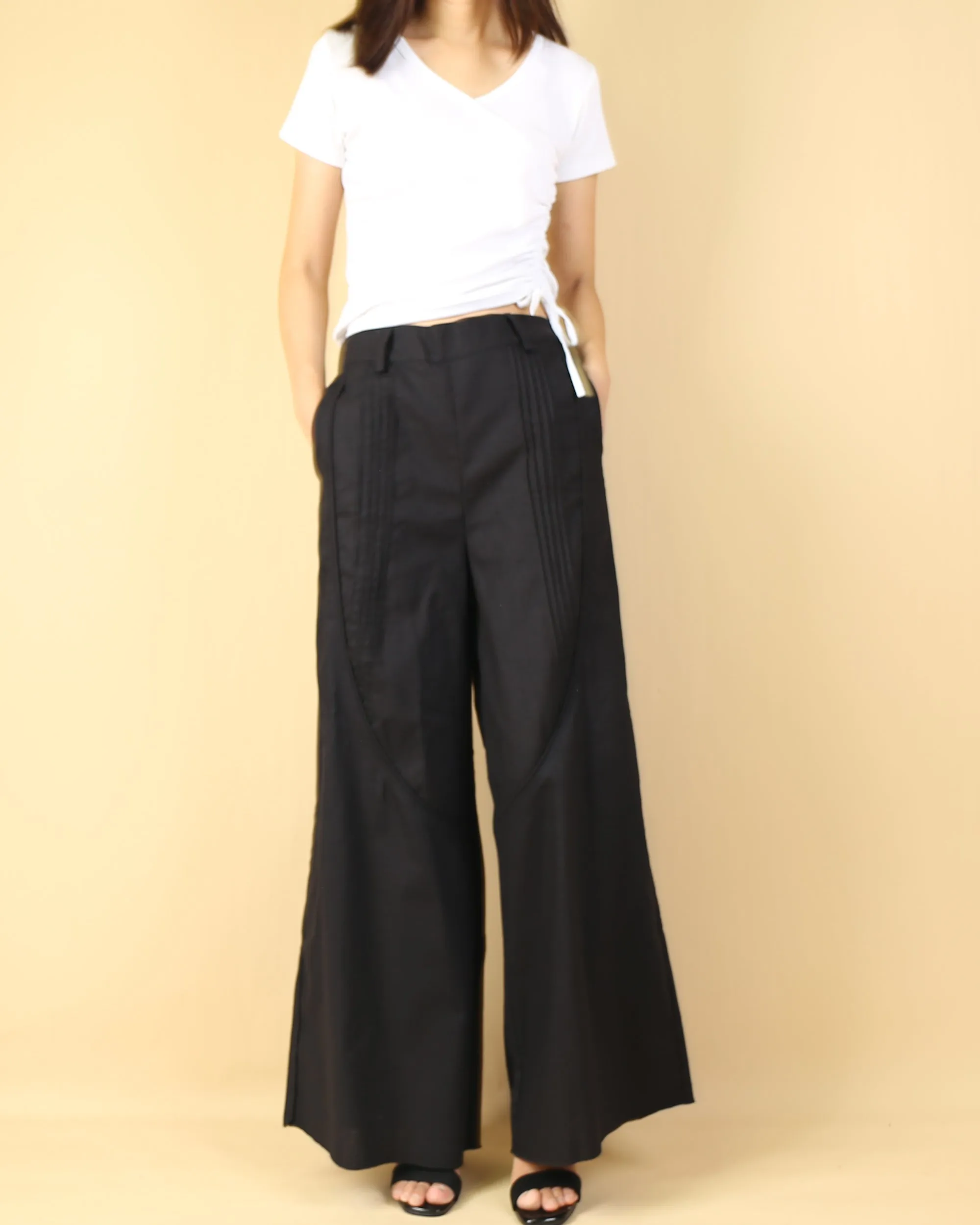 Women's Wide leg linen skirt pants/plus size trousers/oversize casual customized trousers(K1702)