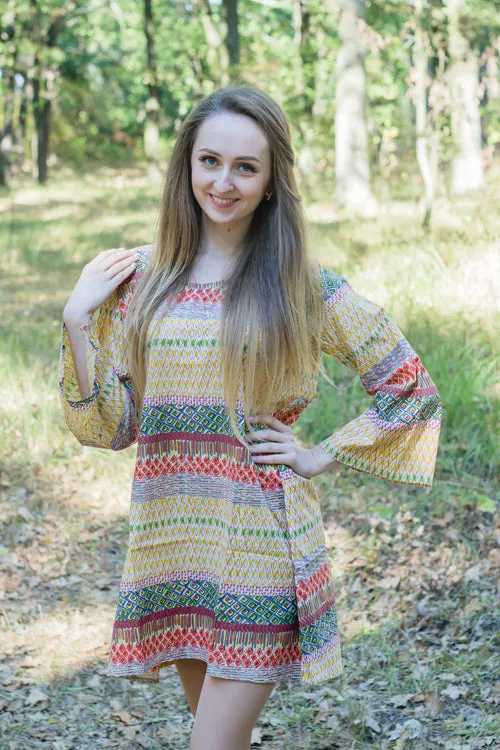 Yellow Bella Tunic Style Caftan in Abstract Geometric Pattern